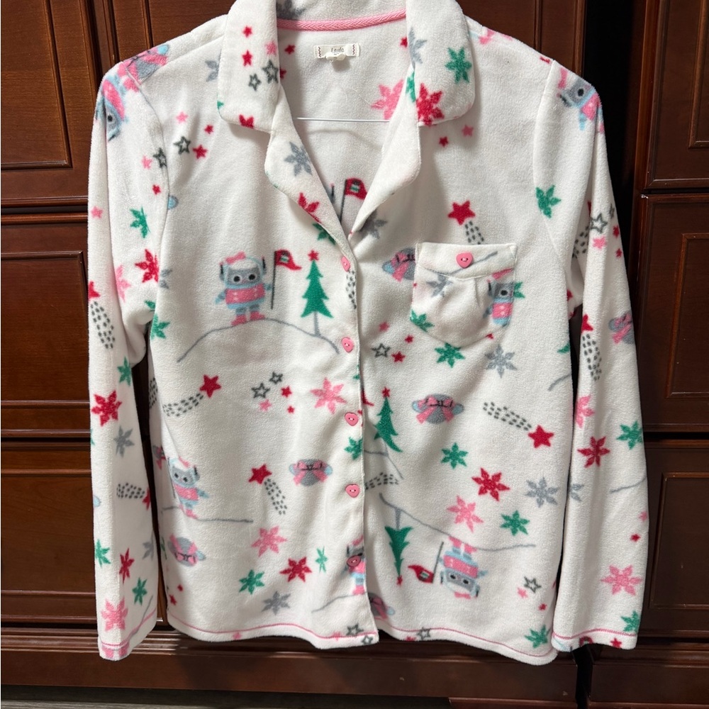 Cozy Winter Pajama Set - White with Festive Prints